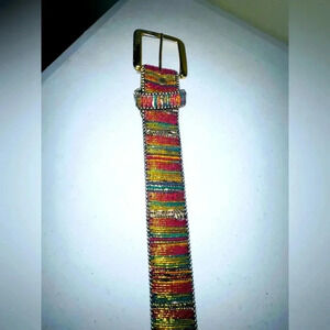 Vintage ladies striped metallic retro belt fits 26 1/4 to 30"